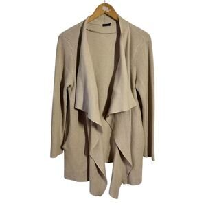 J.McLaughlin Drape Rib Knit Open Front Cardigan Sweater Women L Tan Minimal
